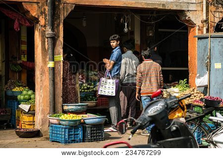 Jaipur, India - January 12, 2018: Trade On The Street Vegetable Shop