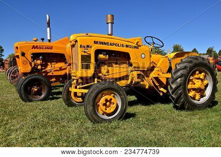 Dalton, Minnesota, Sept 8, 2017: Restored Minneapolis Moline Tractors Are Displayed At The Annual Se