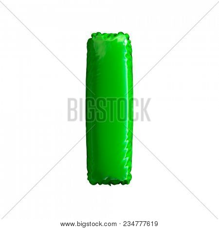 Green letter I made of inflatable balloon isolated on white background. 3d rendering