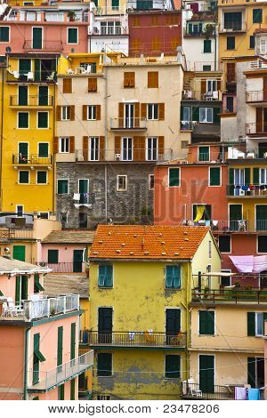 พื้นผิวที่มีสีสันของ Manarola วิลเลจซินค์แทร์ - อิตาลี