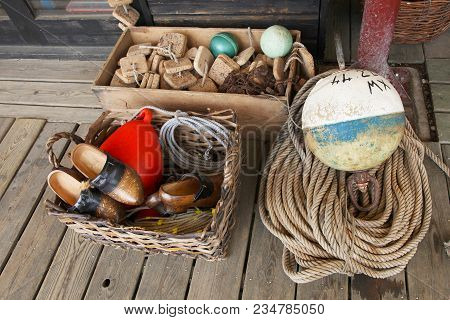 Marine Wooden Shoes And Ropes In Douarnenez In Brittany