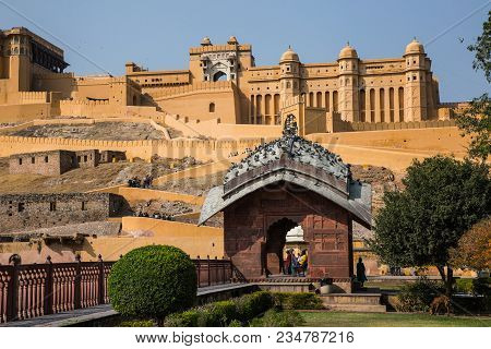 Jaipur, India - January 12, 2018: Amer Fort. The Fortified Residence Of Raja Man Singha.in Northern 
