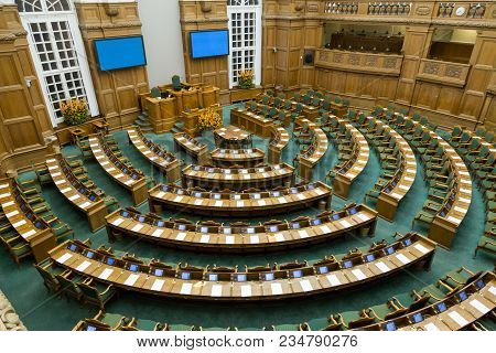 Copenhagen, Denmark - Occtober 05, 2016: Interior View Of The Danish Parliament Also Called Folketin