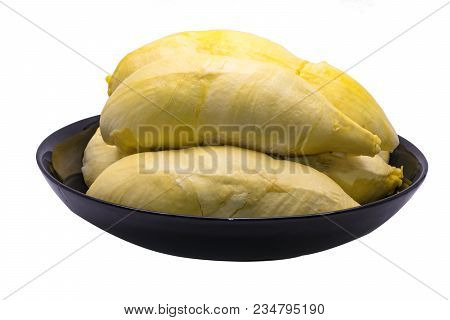 Durian King Of Fruit In Black Disk Isolate On White Background