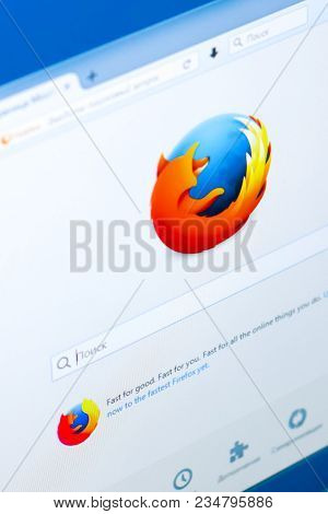 Ryazan, Russia - March 28, 2018 - Logo Of Mozilla Firefox Browser On A Display Of Pc.