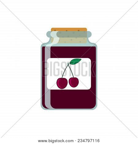 Drawing Jars With Cherry Jam. Vector Illustration On White Background.