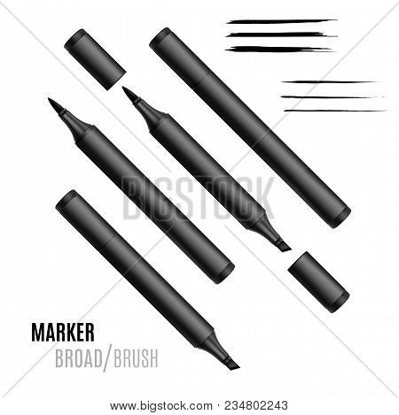 Black Marker Set. Double-sided Realistic Marker. Eps 10