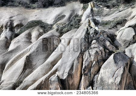 Unique Geological Formations At Tuff Stones In Cappadocia, Turkey