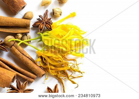Yellow Thai Ylang-ylang Or Ilang-ilang Flower On Rustic Wooden Background