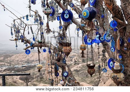 Nazar, Charms To Ward Off The Evil Eye , On The Branches Of A Tree In Cappadocia, Turkey