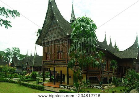 Jakarta - Indonesia. January 28, 2012. Indonesian Traditional House At Beautiful Indonesia At Miniat