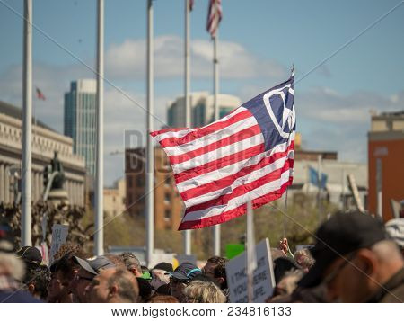 San Francisco, Ca - March 24, 2018: Usa/peace Sign Held At March For Our Lives Rally In San Francisc