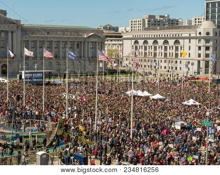 San Francisco, Ca - March 24, 2018: Wide Crowd Shot At March For Our Lives Rally In San Francisco  H