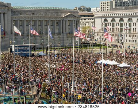 San Francisco, Ca - March 24, 2018: Wide Crowd Shot At March For Our Lives Rally In San Francisco  H