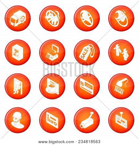 Shop Navigation Foods Icons Set Vector Red Circle Isolated On White Background