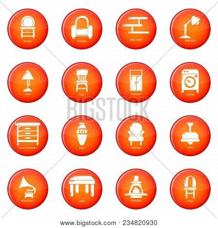 Interior Furniture Icons Set Vector Red Circle Isolated On White Background