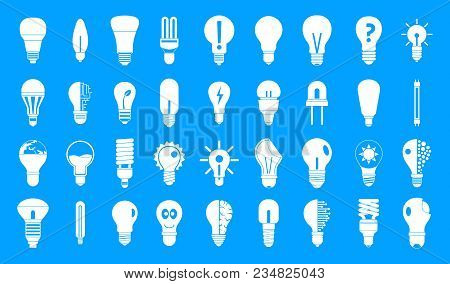 Bulb Icon Set. Simple Set Of Bulb Vector Icons For Web Design Isolated On Blue Background