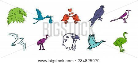 Birds Icon Set. Color Outline Set Of Birds Vector Icons For Web Design Isolated On White Background