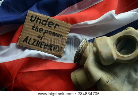 The scandal about poisoning of former spy Sergei Skripal. Concept.British Flag background. April 1, 2018 in Kiev,Ukraine