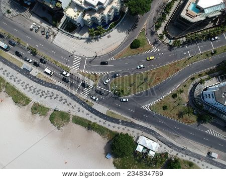 Drone Photo Of Barra Da Tijuca Boardwalk And Lucio Costa Street, Rio De Janeiro, Brazil.