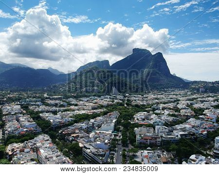 Drone Photo Of Barra Da Tijuca Boardwalk And Lucio Costa Street, Rio De Janeiro, Brazil.