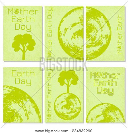 International Mother Earth Day. Concept Of The Event. Planet Earth. Green Background. 6 Kinds Of Bus