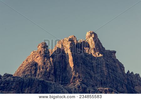 Sun Illuminated Mountain Peaks. Brenta Dolomites At Sunset, Italy.