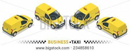 Isometric High Quality City Service Transport Icon Set. Car Taxi. Small Van Car. Build Your Own Worl