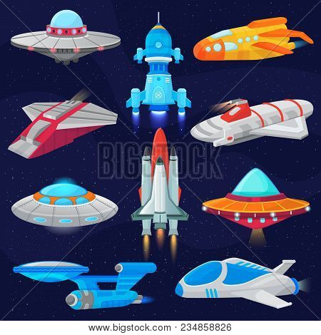 Rocket Vector Spaceship Or Spacecraft And Spacy Ufo Illustration Set Of Spaced Ship Or Rocketship In