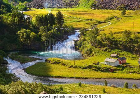 Village in Flam - Norway - nature and travel background