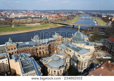 Dresden Aerial View, River Elbe And Academy Of Fine Arts