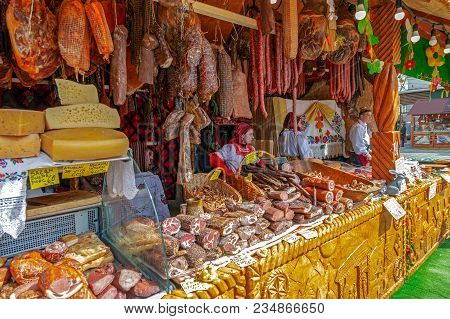 Timisoara, Romania - March 31, 2018: Aspects From The Street Easter Fair With Traditional Products F