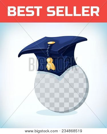 College Alumni Hat. Graduation Cap With Gold Tassel. Masquerade Costume Headdress. Carnival Or Hallo