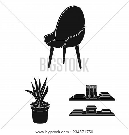Interior Of The Workplace Black Icons In Set Collection For Design. Office Furniture Vector Symbol S