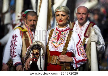 Pernik, Bulgaria - 28 January 2018: Participants Take Part In The International Festival Of Masquera