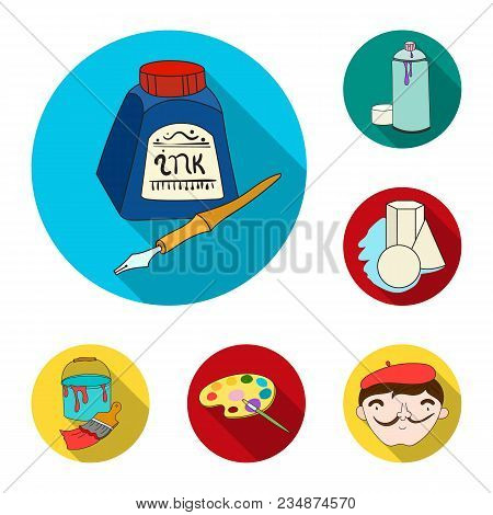 Painter And Drawing Flat Icons In Set Collection For Design. Artistic Accessories Vector Symbol Stoc