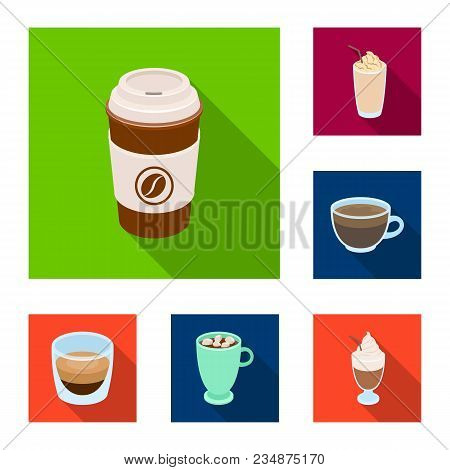 Different Kinds Of Coffee Flat Icons In Set Collection For Design. Coffee Drink Vector Symbol Stock 