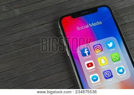 Sankt-petersburg, Russia, April 5, 2018: Apple Iphone X With Icons Of Social Media Facebook, Instagr