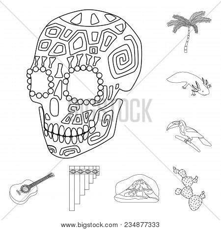 Country Mexico Outline Icons In Set Collection For Design. Mexico And Landmark Vector Symbol Stock  