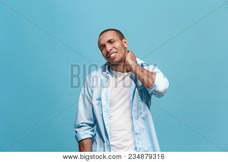 Pain Concept. Beautiful Male Portrait Isolated On Studio Backgroud. Young Emotional Surprised Afro M