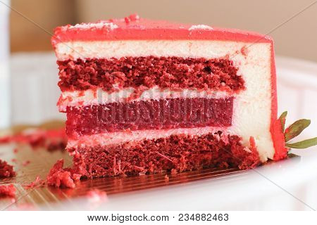 Red Velvet. Tasty Red Homemade Cake. Modern Photo