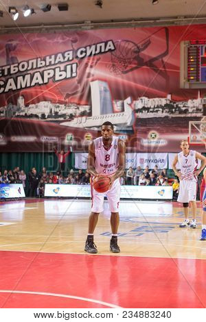Samara, Russia - December 07: Bc Krasnye Krylia Forward Demetris Nichols #8 Prepares To Shoot A Free