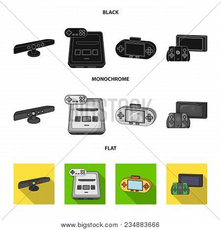 Game And Tv Set-top Box Black, Flat, Monochrome Icons In Set Collection For Design.game Gadgets Vect