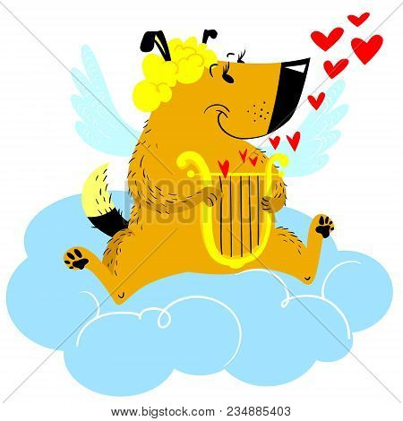 Valentine's Day Dog Character. Dog In Cupid Or Angel Fancy Costume