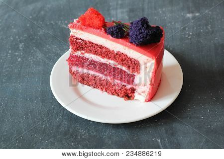 Red Velvet. Tasty Red Homemade Cake. Modern Photo