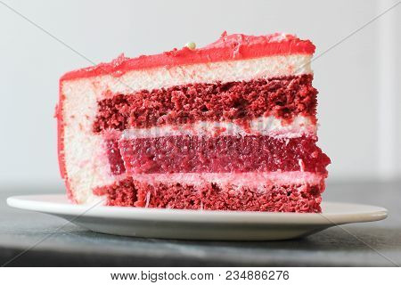 Red Velvet. Tasty Red Homemade Cake. Modern Photo