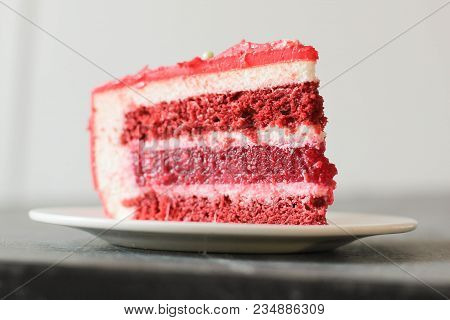 Red Velvet. Tasty Red Homemade Cake. Modern Photo