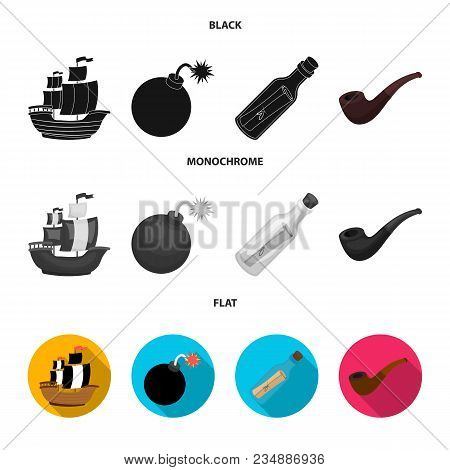 Pirate, Bandit, Ship, Sail .pirates Set Collection Icons In Black, Flat, Monochrome Style Vector Sym
