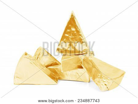 Blank Triangular Processed Cheese With Nol Lable Isolated On White Background