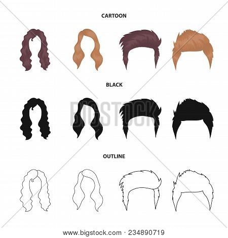 Mustache And Beard, Hairstyles Cartoon, Black, Outline Icons In Set Collection For Design. Stylish H